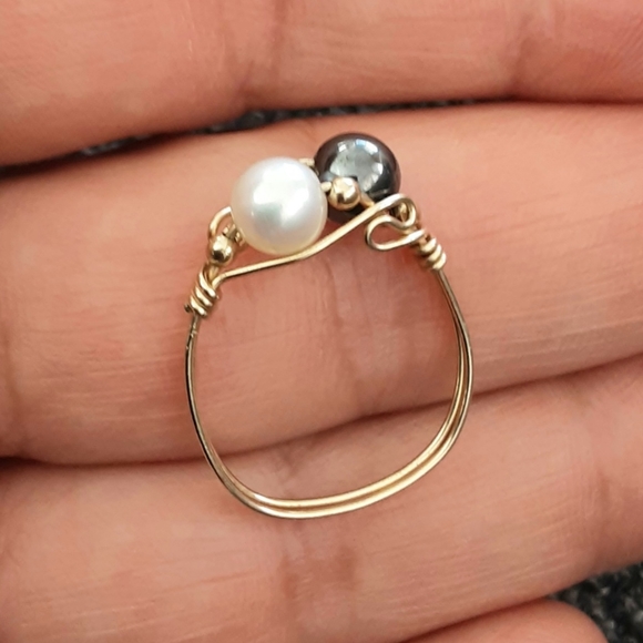 Jewelry - Pearl Gold Filled Wire Wrap Ring, Size 8